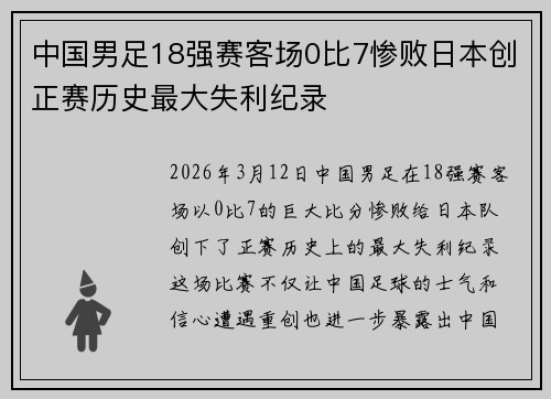 中国男足18强赛客场0比7惨败日本创正赛历史最大失利纪录